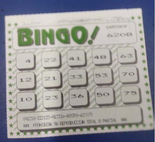 Cartones Bingo. Modelo Del 1 Al 75  . Paquete.