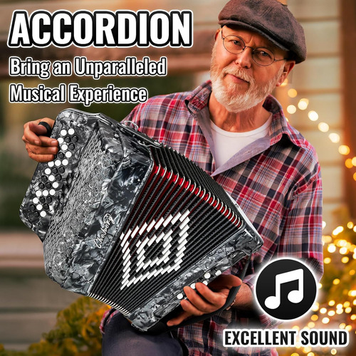 Acordeón 34 Teclas 12 Bajos - Diseño F/b/e - Premium Gris