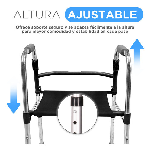 Kit Andadera Ortopedica Asiento Desmontable Baston 4 Apoyos