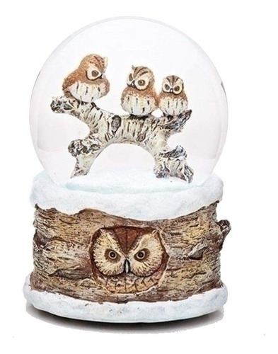 100mm Musical Snow Globe, Owls In The Winter Snow