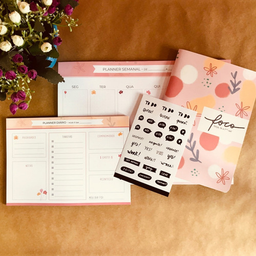 Kit Planners (diário E Semanal) + Caderno + Adesivos