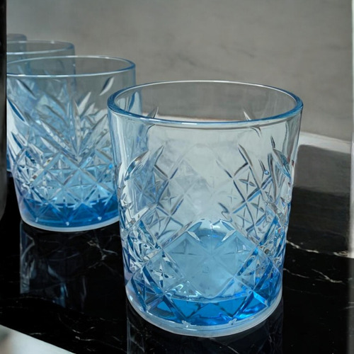 Vaso Vidrio Set X 4 Color Whisky Tragos 345 Cc Aperitivos Pa Color Azul