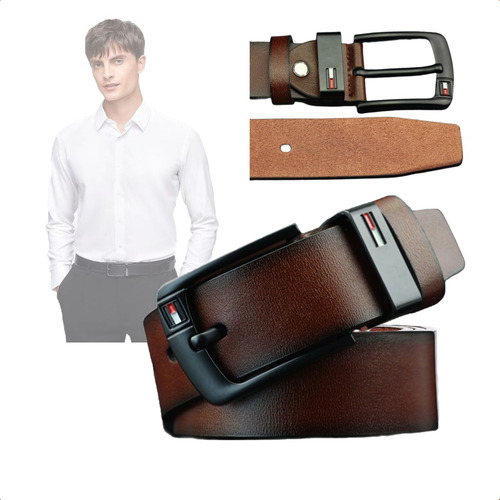 Cinturón De Piel Hombre Excelente Calidad Ocio De Negocios Color Marrón Talla 125