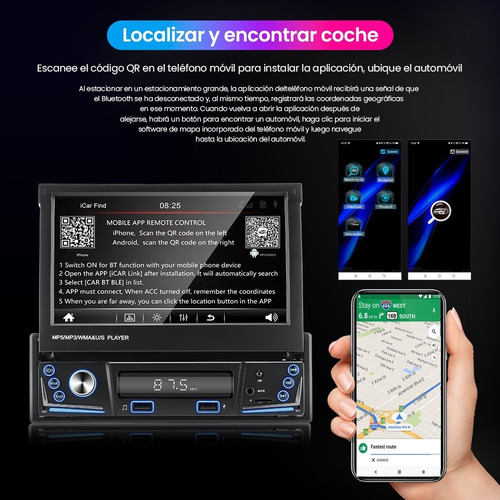 2024 Autoestéreo 1 Din Bluetooth Retráctil 7 In Mirrorlink