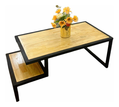 Mesa Ratona Centro Hierro Y Madera Diseño