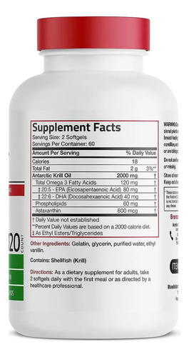 Aceite De Krill Antártico 2000 Mg Bronson 120 Softgel Sabor Sin Sabor