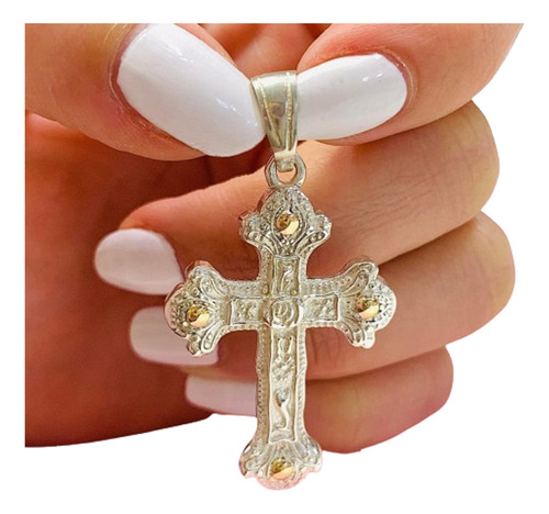 Dije Cruz Religiosa Importante De Plata Y Oro Unisex D 199