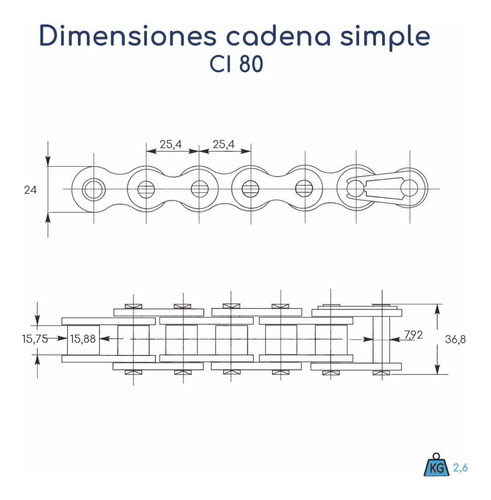 Cadena A Rodillo Asa 80-1 Paso 1' X5 Metros