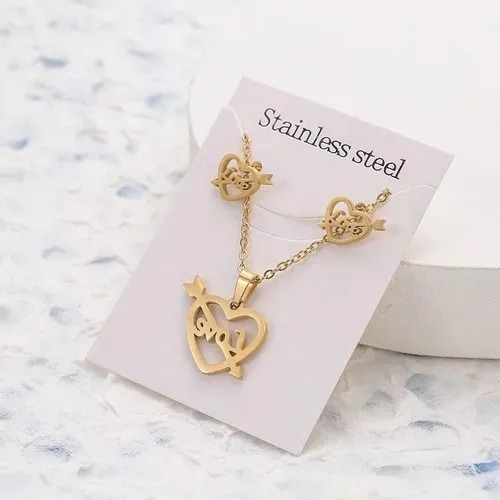 Set 24 Coordinado Collar Dije + Aretes Acero Inox Mayoreo