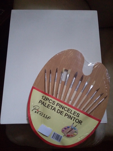 Imagen 1 de 4 de Atril+bastidor+paleta Con 12 Pinceles, Excelente Regalo !!!