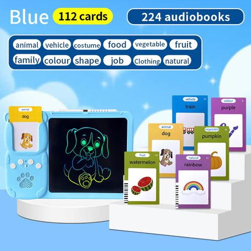 Tarjetas Flash Parlantes 2 En 1, Tableta Azul Con 112 Cartas