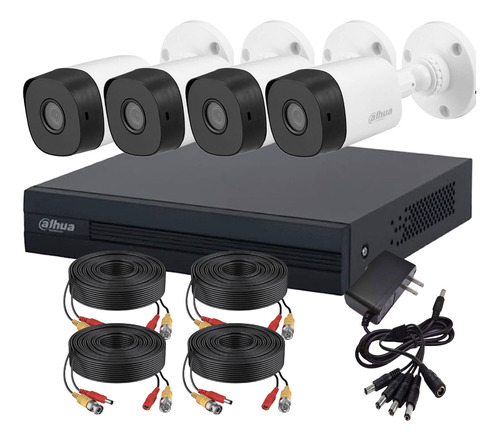 Kit 4 Cámaras 2mp Policarbonato+1 Dvr 4ch 1080p H.265+ Dahua