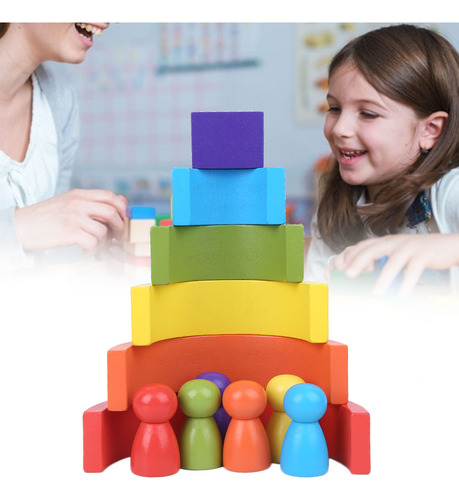 Juguetes Educativos Arcoíris Para Niños Apilables De Madera