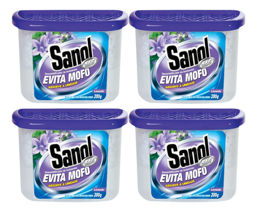 Kit Com 4 Evita Mofo Desumidificador De Ambiente Sanol 200g