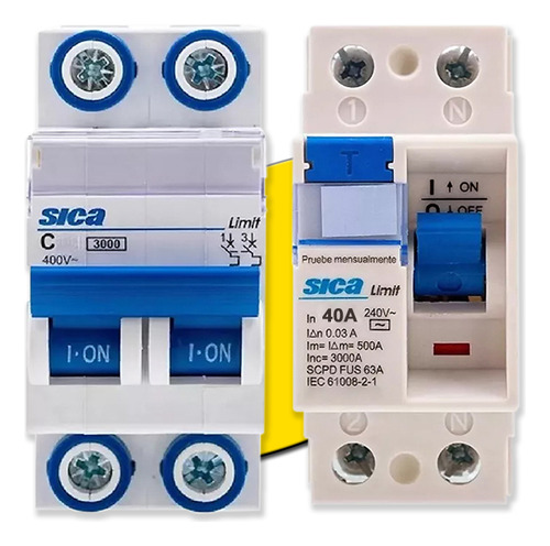 Kit Instalacion Termica + Disyuntor Bipolar Sica Domicilio Color Blanco Corriente Nominal 40 A Voltaje Nominal 400v