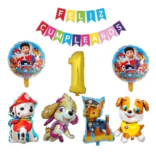 Kit Deco Paw Patrol + Numero + 2 Metalizados Redondos