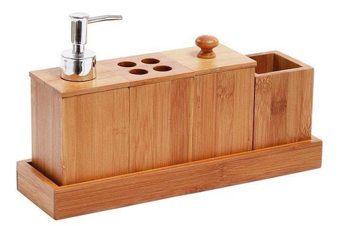 Jogo De Bambu Para Banheiro Bambus Natural 5 Peças
