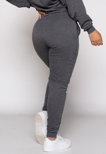 Imagem 5 de 9 de Calça Jogger Moletinho Feminina Com Bolso Casual Slim Treino