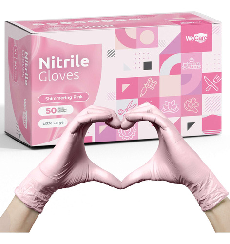 Wecare Guantes Desechables De Nitrilo Rosados, Pequenos, Paq