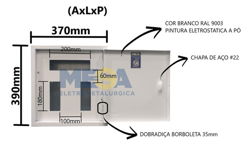 Quadro Distribuição Sobrepor Com Kit Trifásico 16c Din 100a Cor BRANCO RAL 9003 - WEG