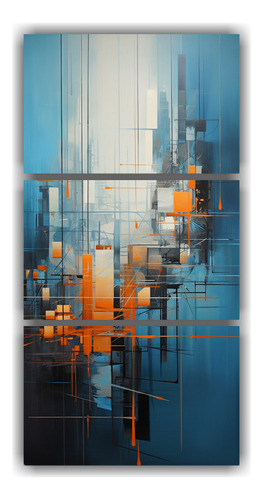 60x120cm Cuadro Abstracto Azul Naranja Ciudad Yellow White N