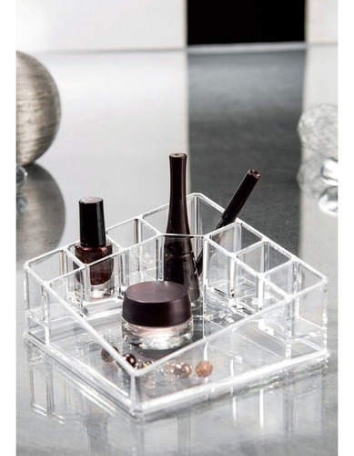 Imagen 1 de 2 de Organizador Cosmeticos Cuadrado 14x14x7cm Acrilico