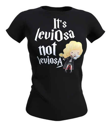 Polera Mujer Harry Potter- Hermione Leviosa, Algodón Negro