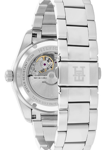 Reloj Tommy Hilfiger Th85 Para Caballero 1710591 Correa Plateado Bisel Plateado Fondo Azul