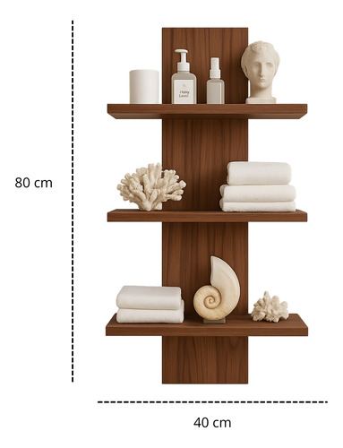 Repisa Decorativa De Baño Moderna Con Estantes Color Nogal Negro