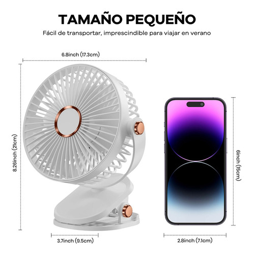 Ventilador De Mesa Con Luz Recargable Clip 5 Velocidades