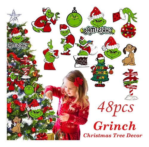 48 Piezas De Adornos Grinch Para Árboles De Navidad