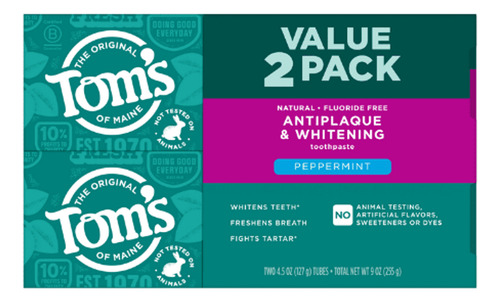 Tom's Of Maine Pasta Dental Sin Fluor, Blanqueadora 2-2pack