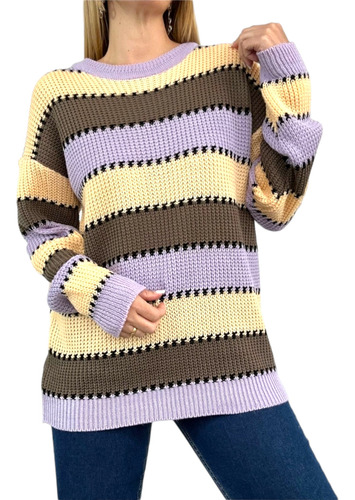 Sweater Calentito Combinado Tricolor Mujer Moda