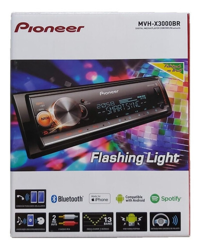 Auto Radio Mp3 Pioneer Mvh-x3000br Flashing Light Bluetooth