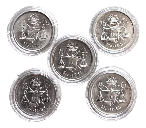 Lote De 5 Monedas Plata 25 Centavos Balanza De Los 1950 S