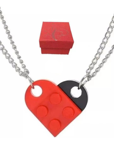 2 Collares Lego Corazón Parejas San Valentín,  Bff + Cajita