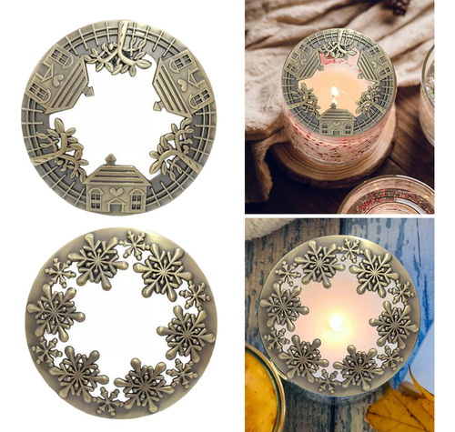 2 Piezas Tarro Tapa De Vela Topper Patrones Ahuecados Bronce