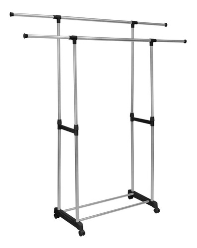 Perchero Rack Organizador Doble Movil Lavanderia Ropa 1.68m Color Negro