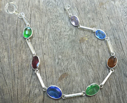 Rodolita Citrino Ametista Topázio Esmeralda Pulseira Prata