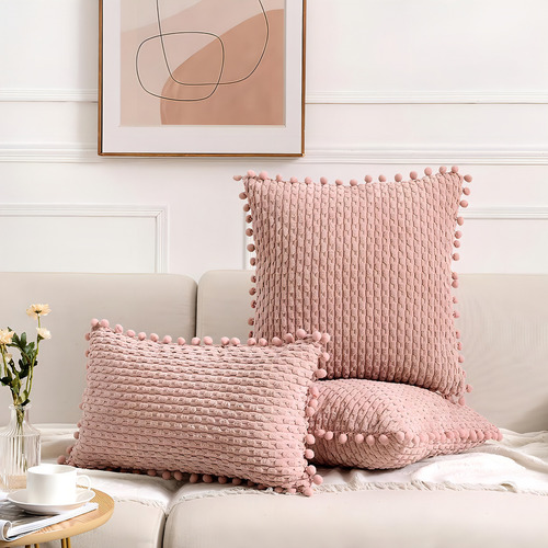 2 Funda de Cojins Decorativa Bohemia, Fundas De Respaldo Cuadradas De Pana Suaves Para Sofás y Dormitorios, Color Rosa