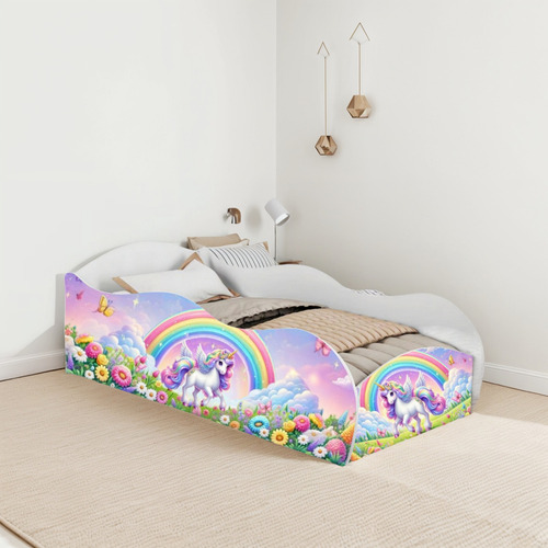 Mini Cama Carro Unicórnio Arco Iris Com Colchão