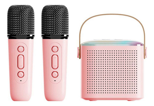 Caixa De Som Bluetooth Karaoke Portatil C/ 2 Microfones Cor Rosa