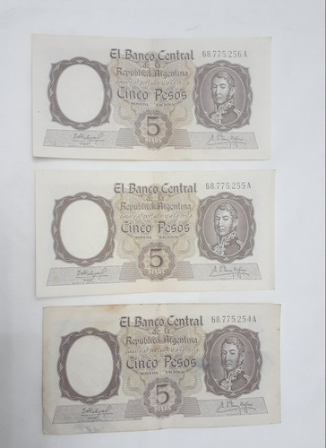 Billetes De 5 Pesos Moneda Nacional 3 Correlativos 