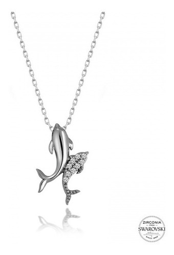 Imagen 1 de 1 de Increíble Collar De Plata .925 Con Swarovski Doble Delfín 
