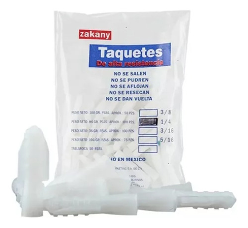 Taquete Plástico Blanco 1/4 Zakany (300pz) 