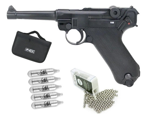 Pistola Pressão Co2 Luger P08 Blowback 4.5 +co2 + Bbs + Capa