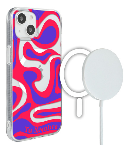 Funda Para iPhone Magsafe Tu Nombre Para Mujer Curvas Rojas