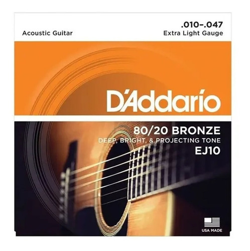 Encordado  Daddario Ej10 80/20 Bronze  Para Acústica .010