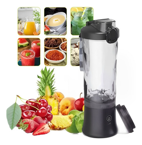 Vaso Licuadora Portatil Recargable Usb 600ml 1800rpm Negro