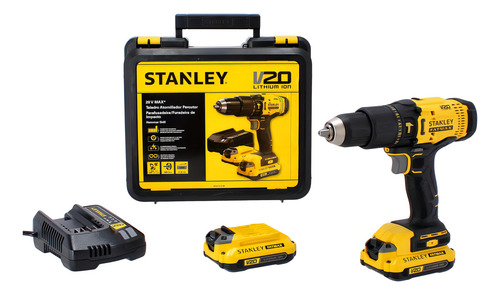 Taladro Percutor Atornillador Scd711c2k Stanley 2 Baterias Color Amarillo Frecuencia 50